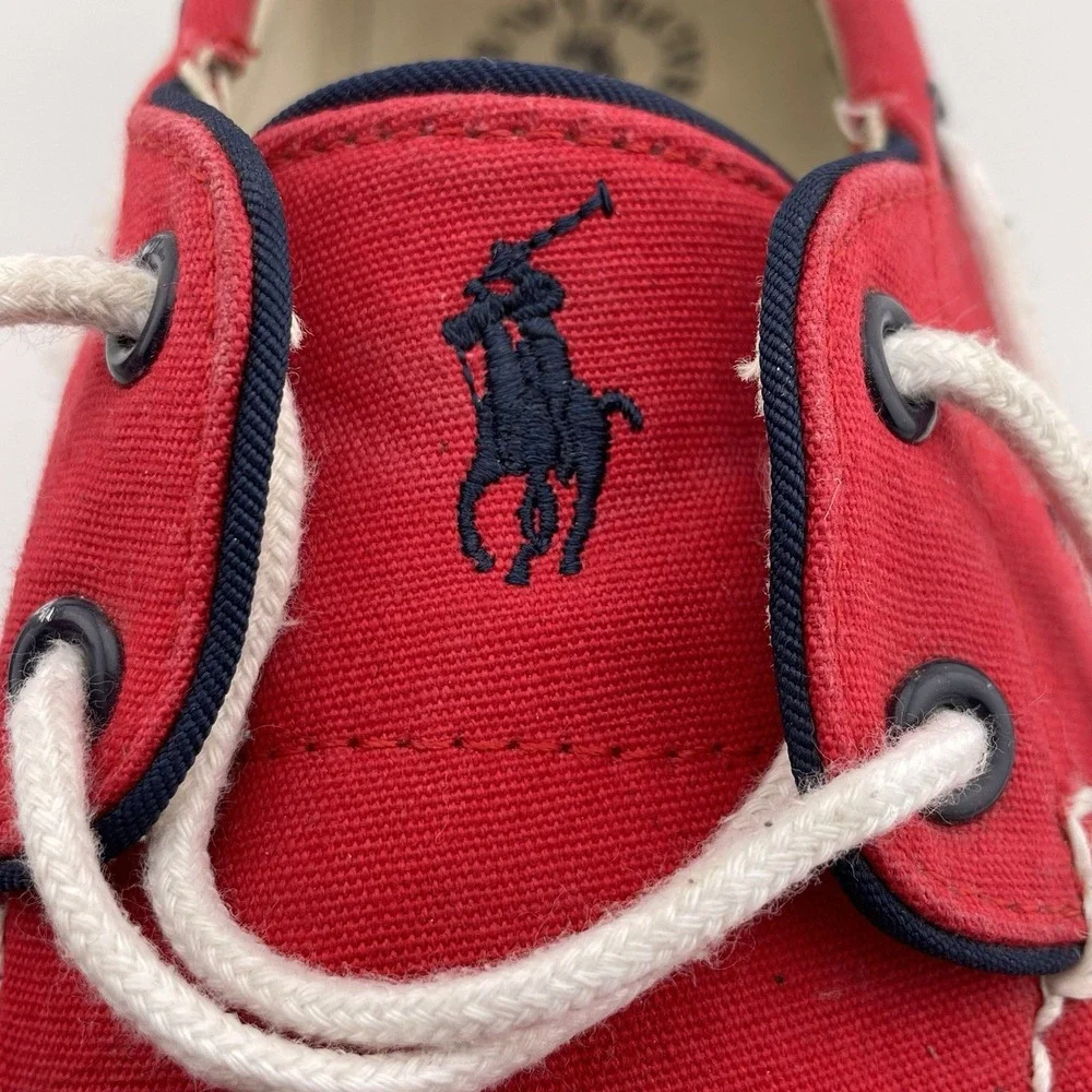 Polo Ralph Lauren Red White & Blue Shoes Size 8 D‎ Canvas Sneakers Boat